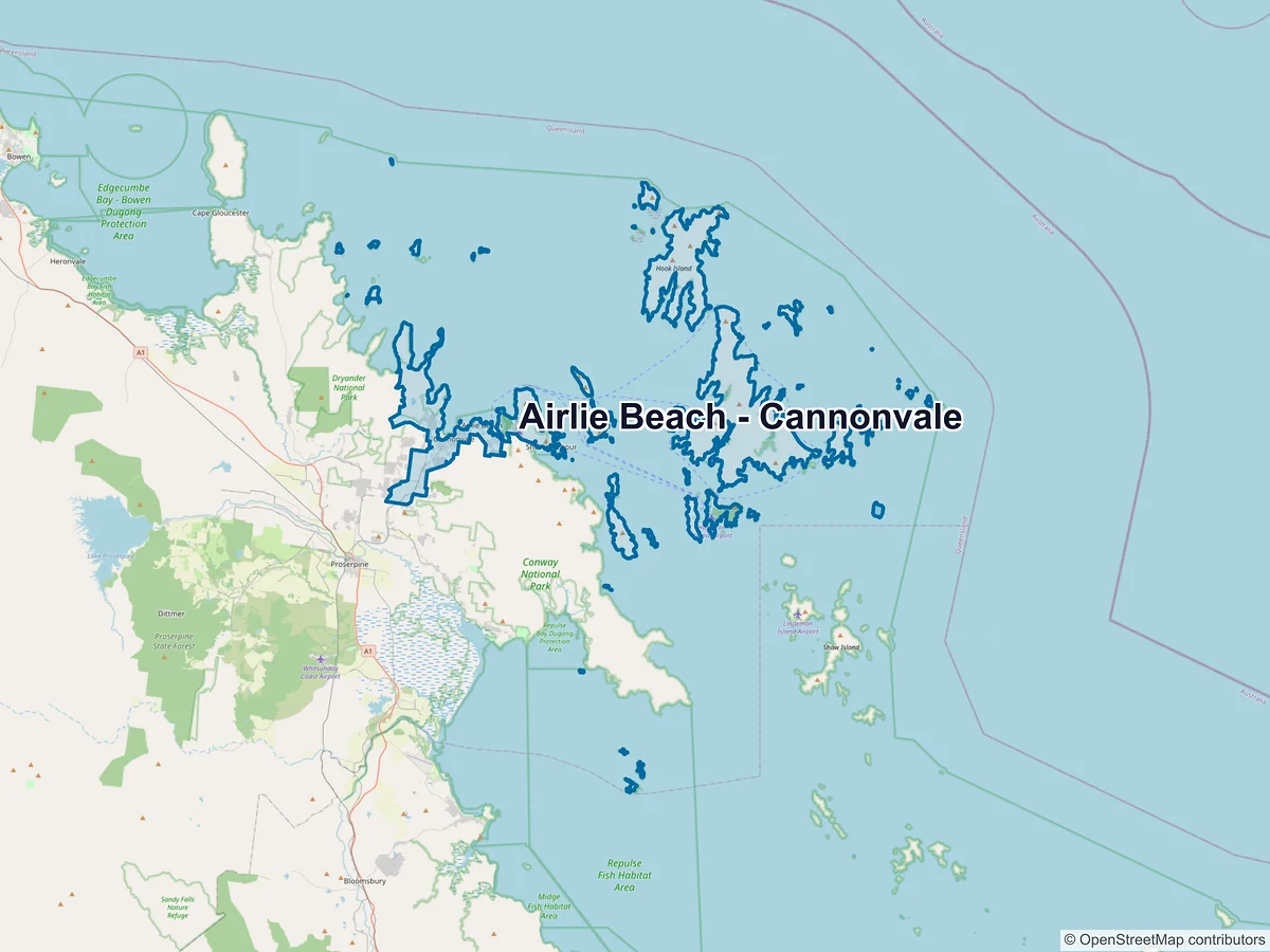 Map of Airlie Beach - Cannonvale and its postcodes, Australia