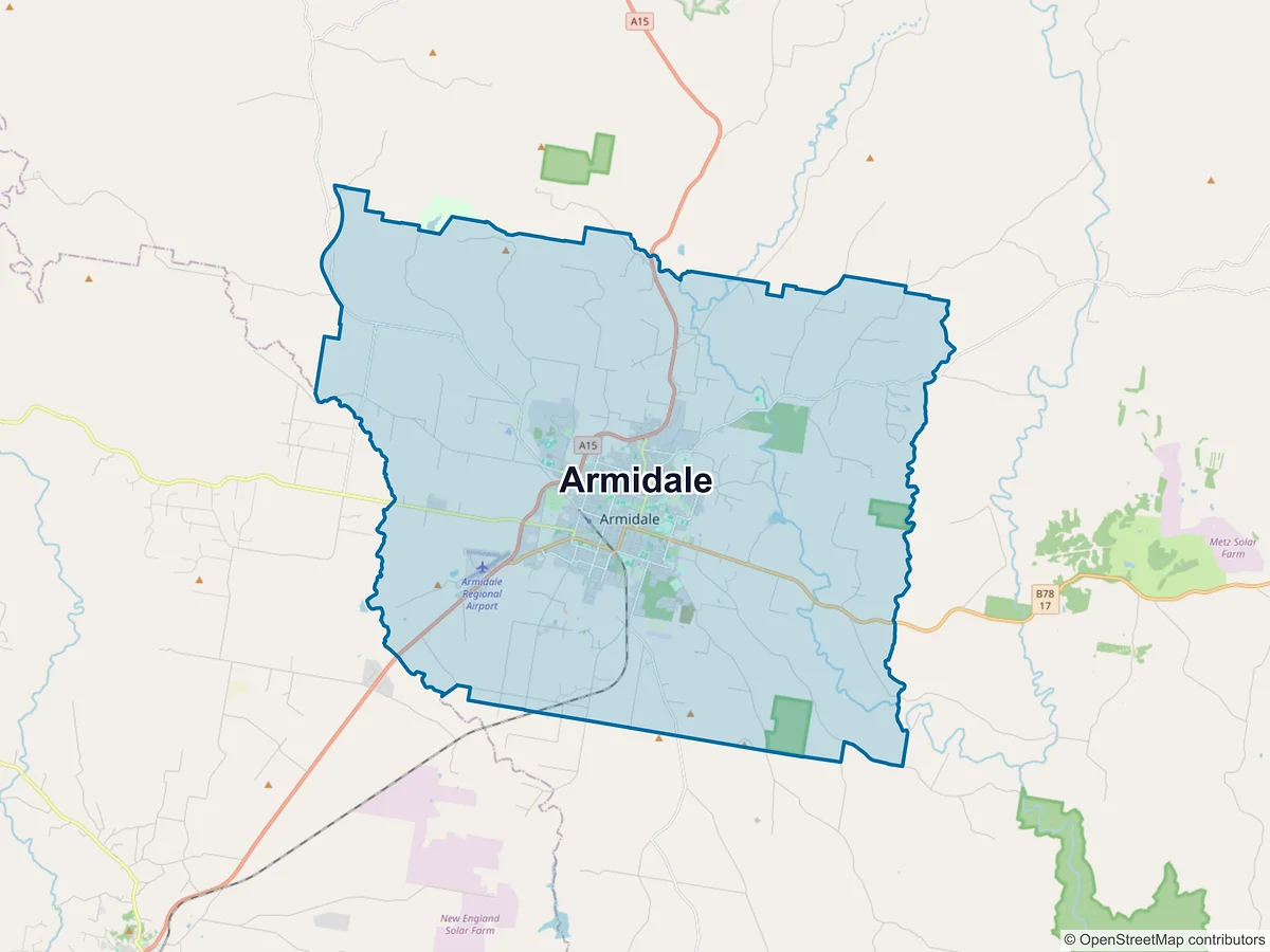 Map of Armidale and its postcodes, Australia