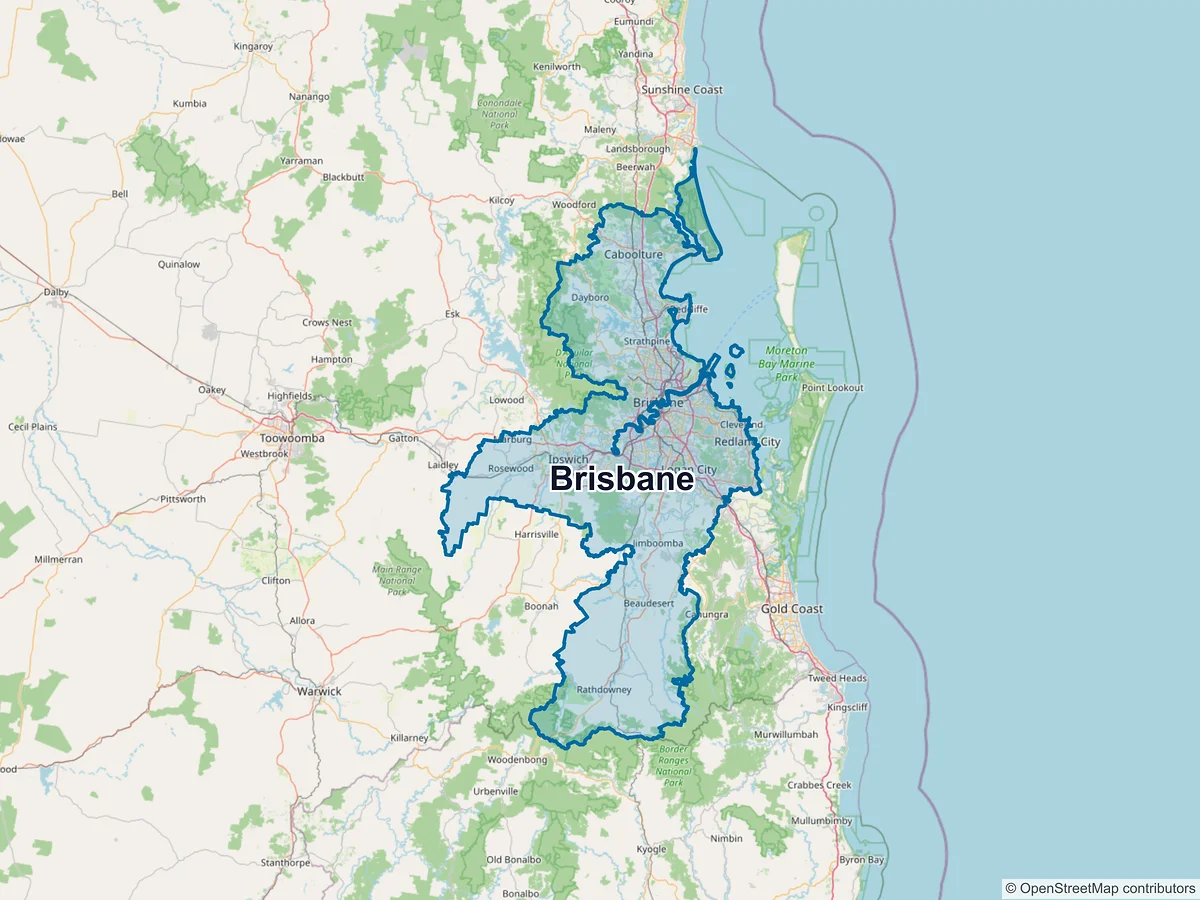 Map of Brisbane and its postcodes, Australia