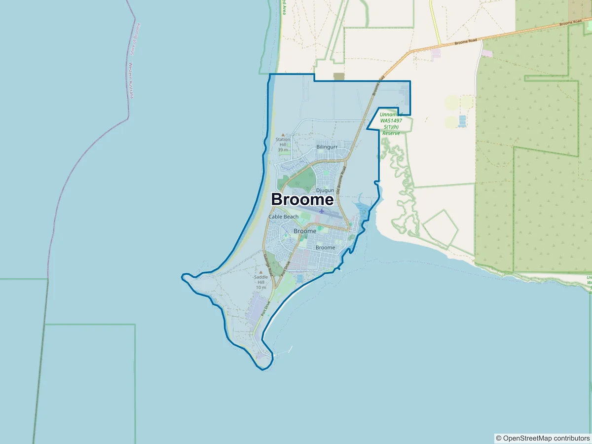 Map of Broome and its postcodes, Australia