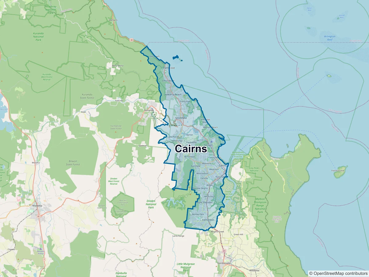 Map of Cairns and its postcodes, Australia