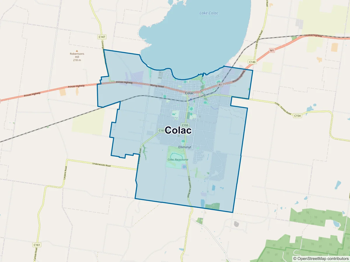 Map of Colac and its postcodes, Australia