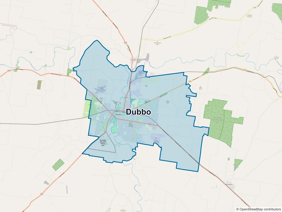 Map of Dubbo and its postcodes, Australia
