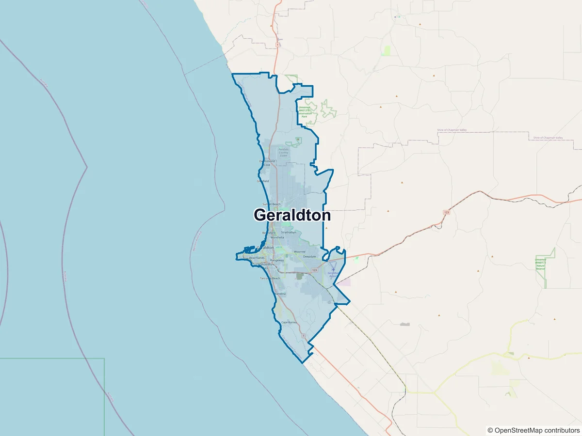 Map of Geraldton and its postcodes, Australia