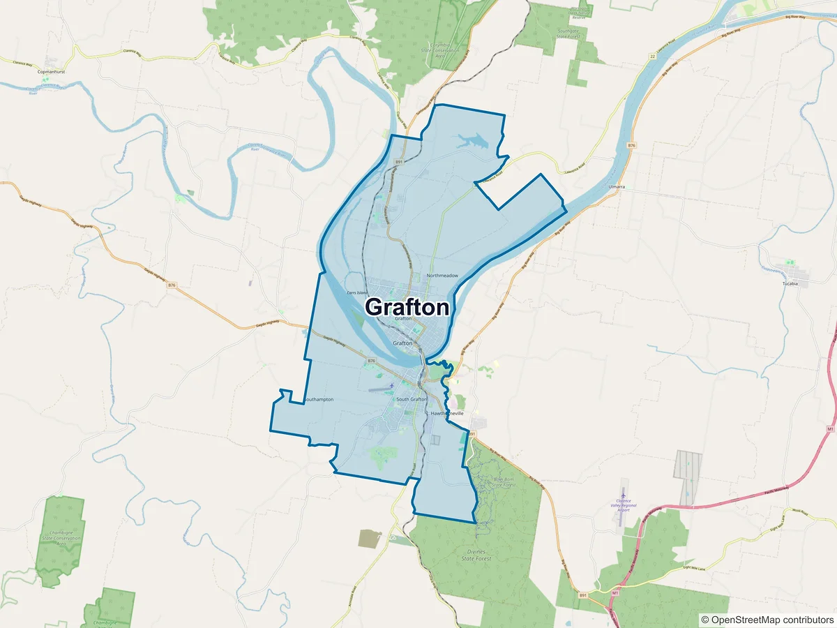 Map of Grafton and its postcodes, Australia
