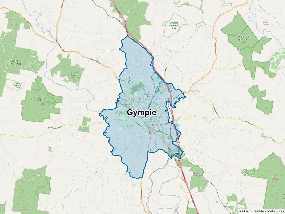 Map of Gympie and its postcodes, Australia