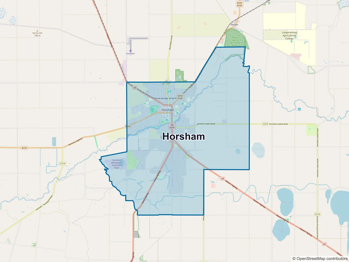 Map of Horsham and its postcodes, Australia
