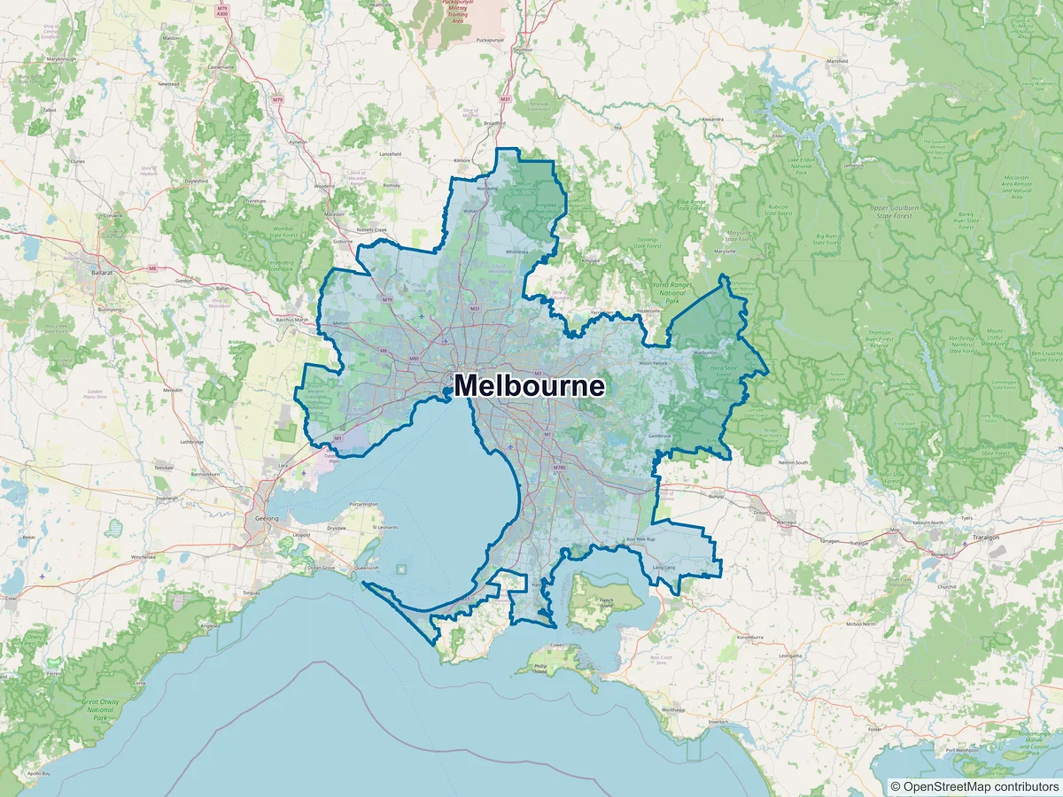Map of Melbourne and its postcodes, Australia