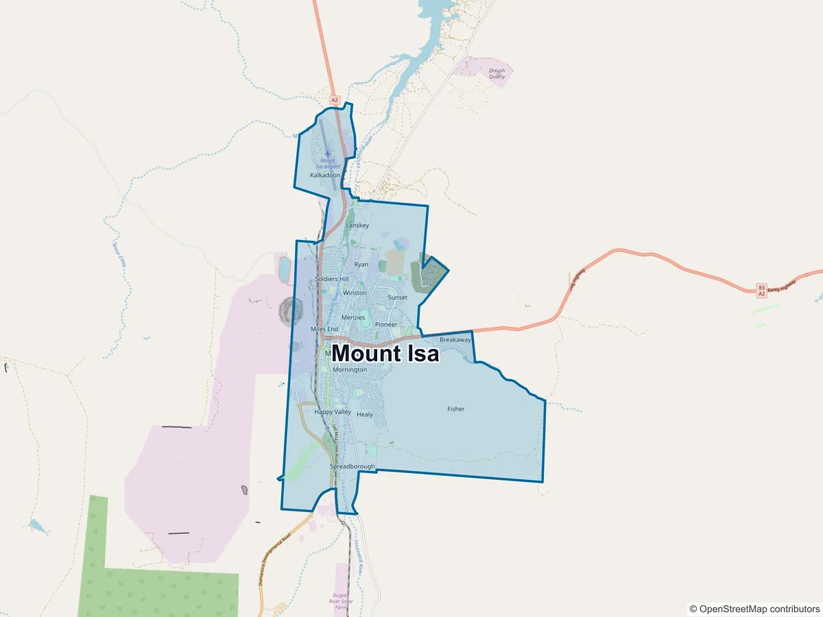 Map of Mount Isa and its postcodes, Australia