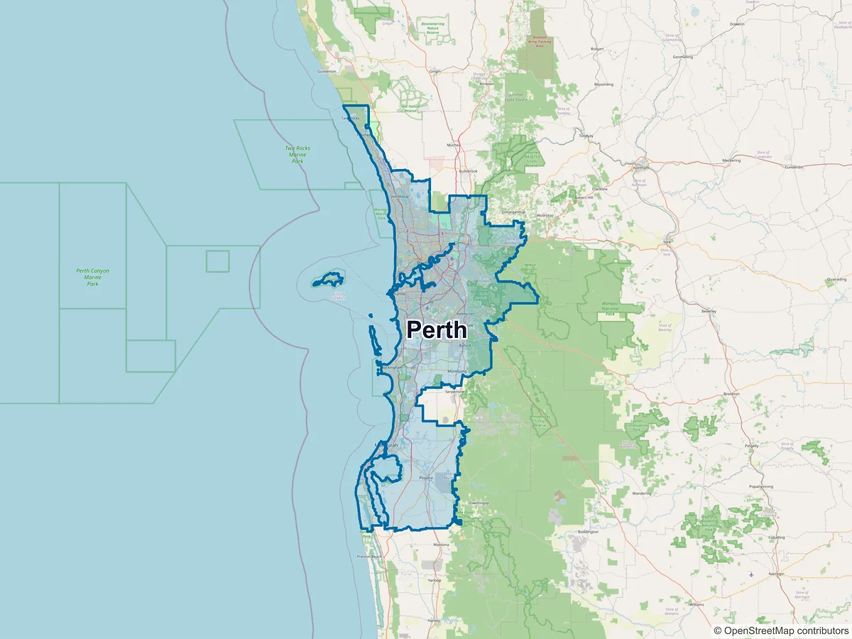 Map of Perth and its postcodes, Australia