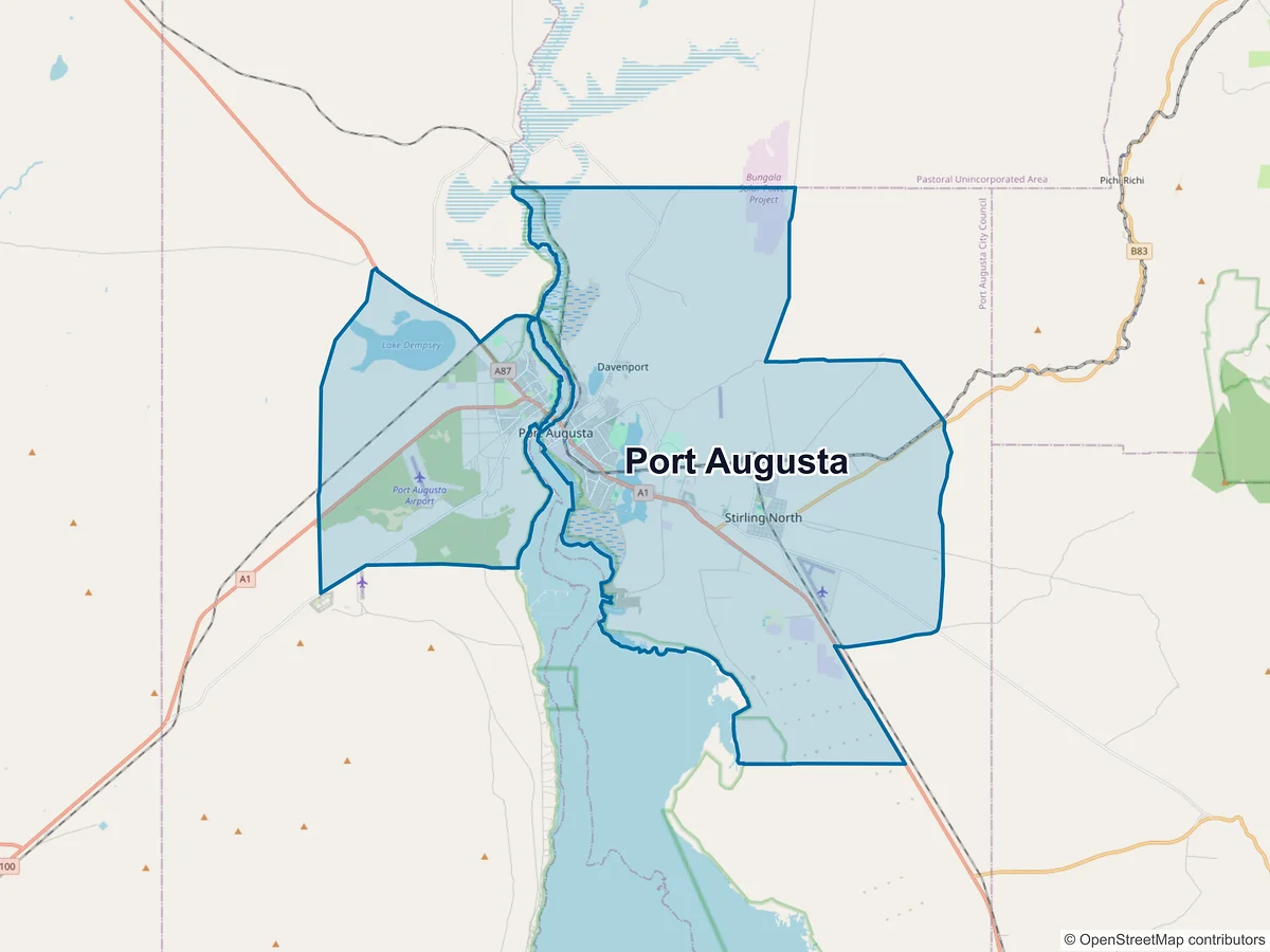 Map of Port Augusta and its postcodes, Australia