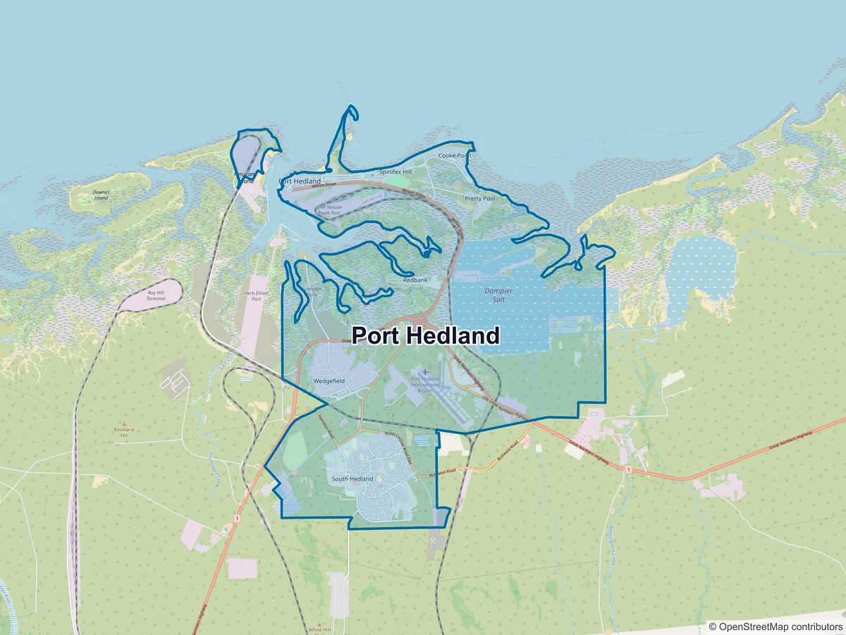 Map of Port Hedland and its postcodes, Australia