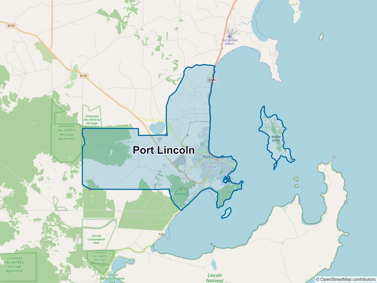 Map of Port Lincoln and its postcodes, Australia