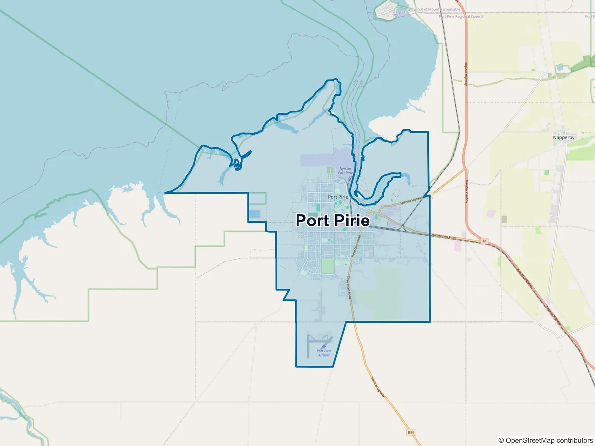 Map of Port Pirie and its postcodes, Australia