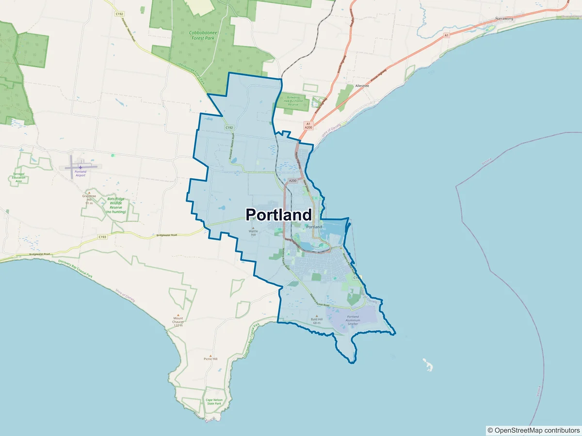 Map of Portland and its postcodes, Australia