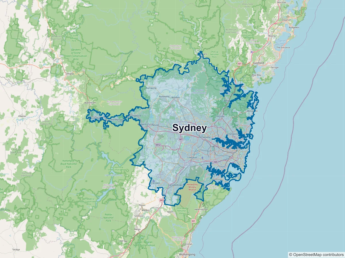 Map of Sydney and its postcodes, Australia