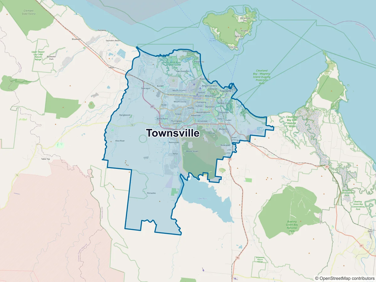 Map of Townsville and its postcodes, Australia