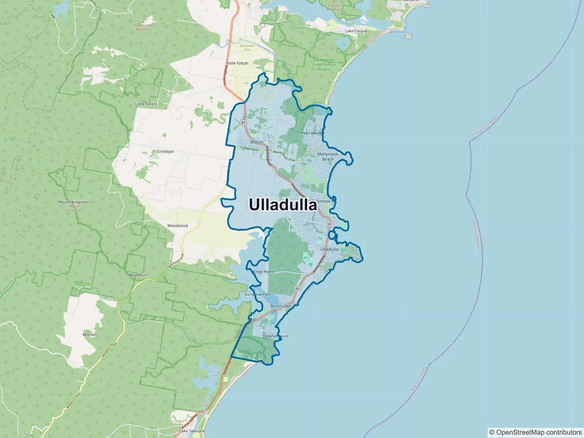 Map of Ulladulla and its postcodes, Australia