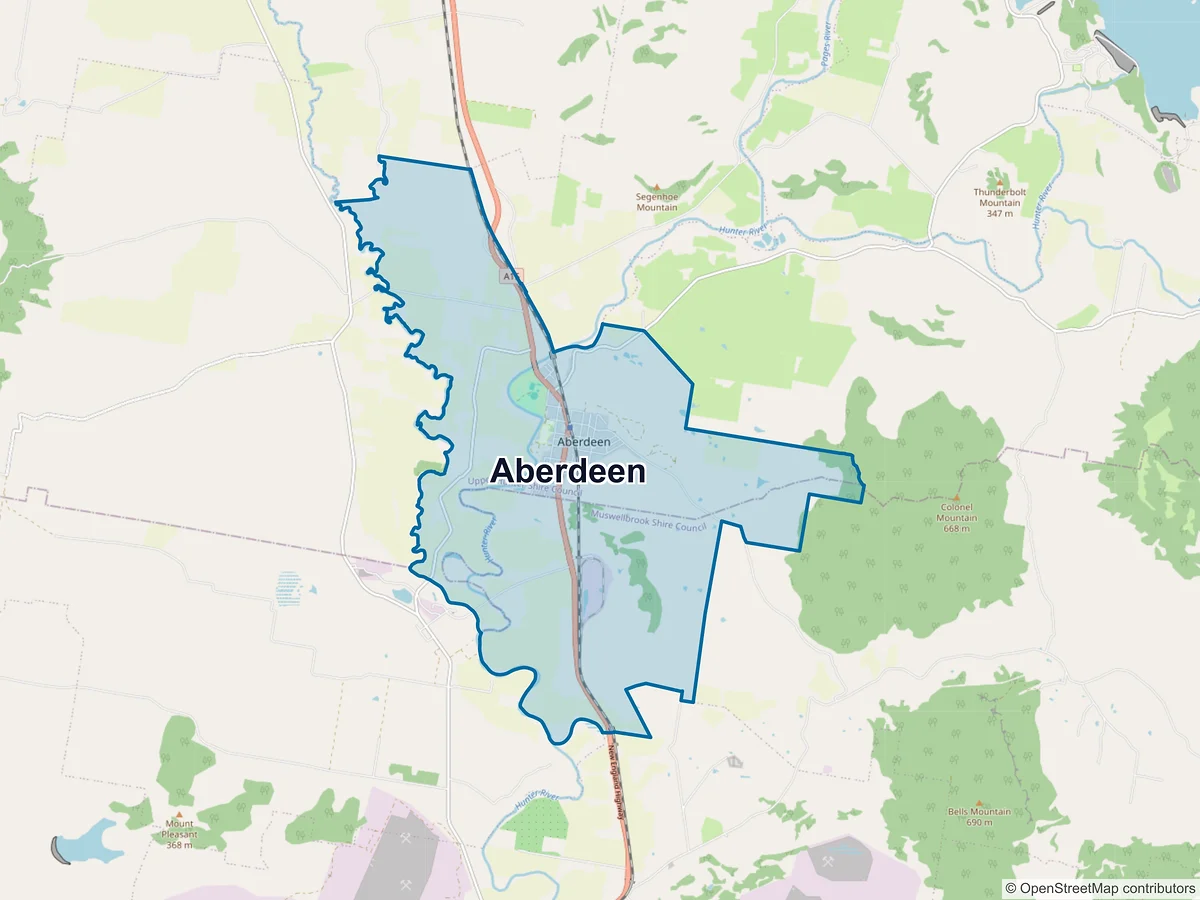 Map of Aberdeen, NSW, Australia