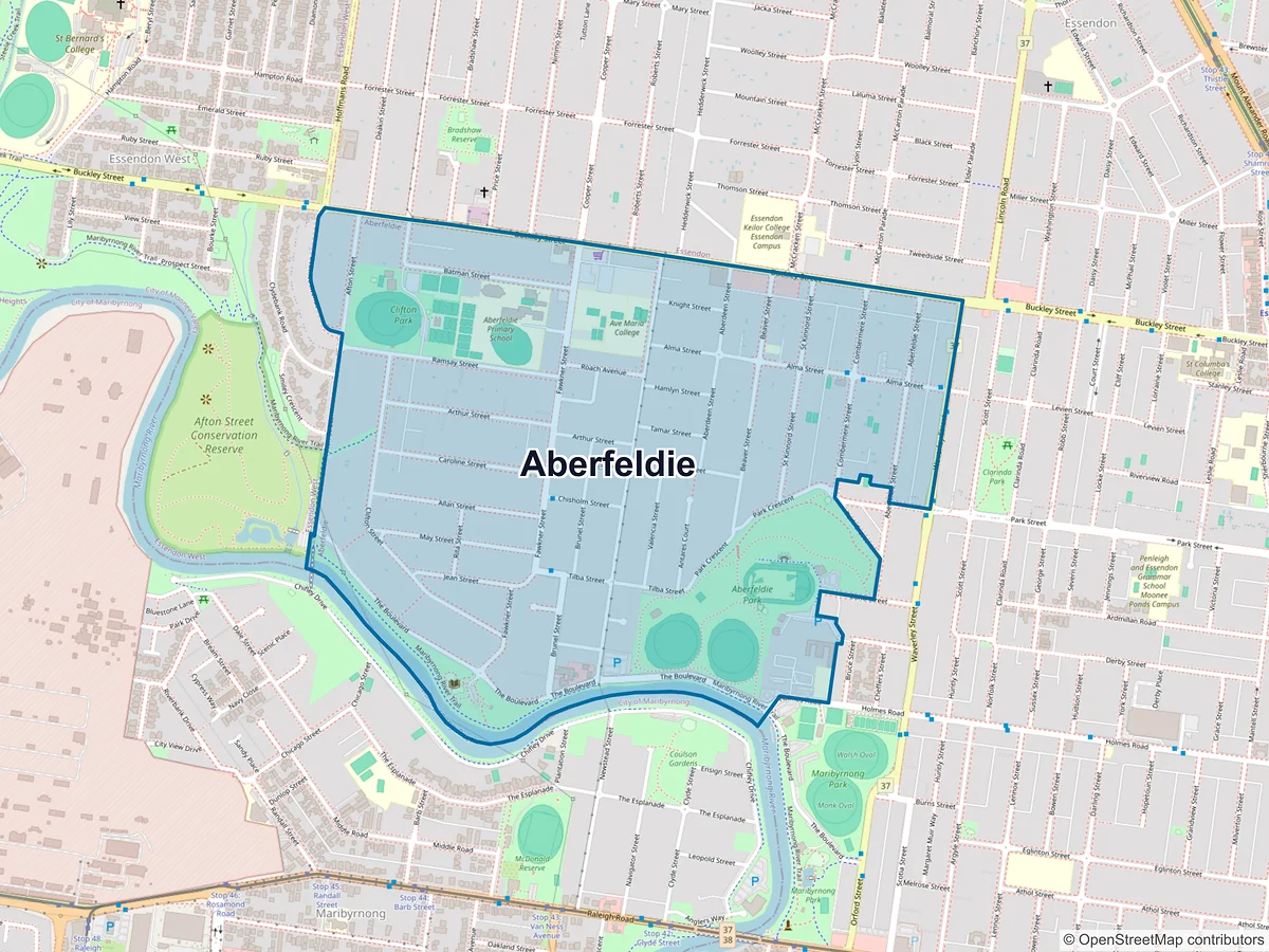 Map of Aberfeldie, VIC, Australia
