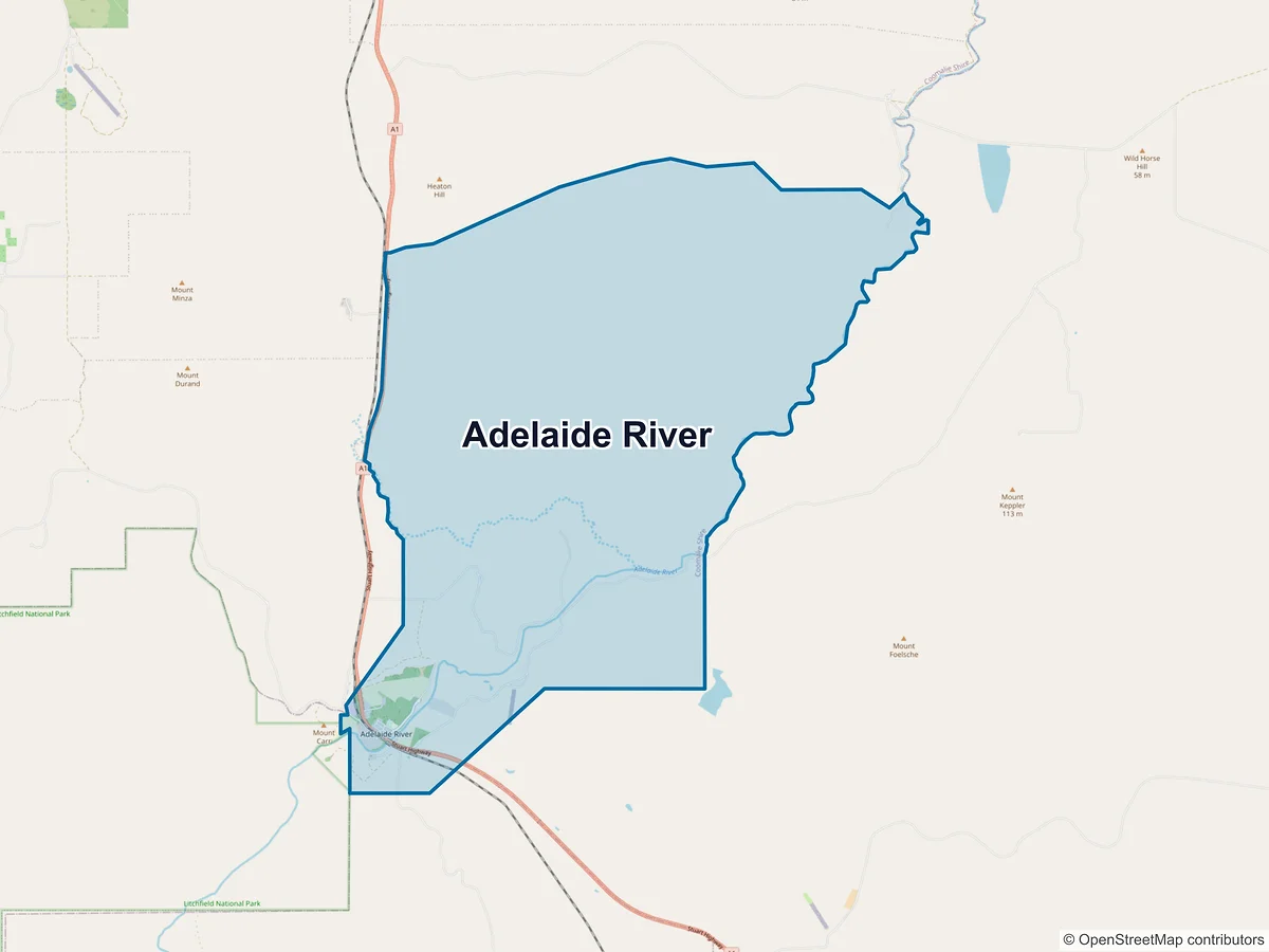 Map of Adelaide River, NT, Australia