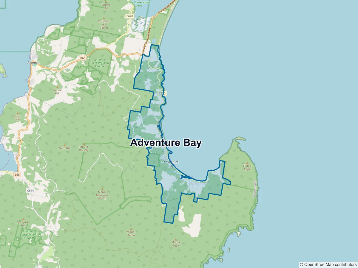 Map of Adventure Bay, TAS, Australia