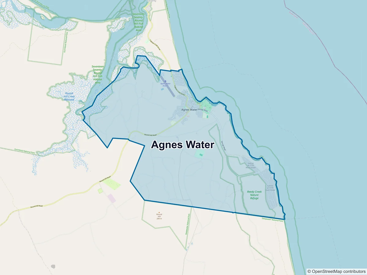 Map of Agnes Water, QLD, Australia