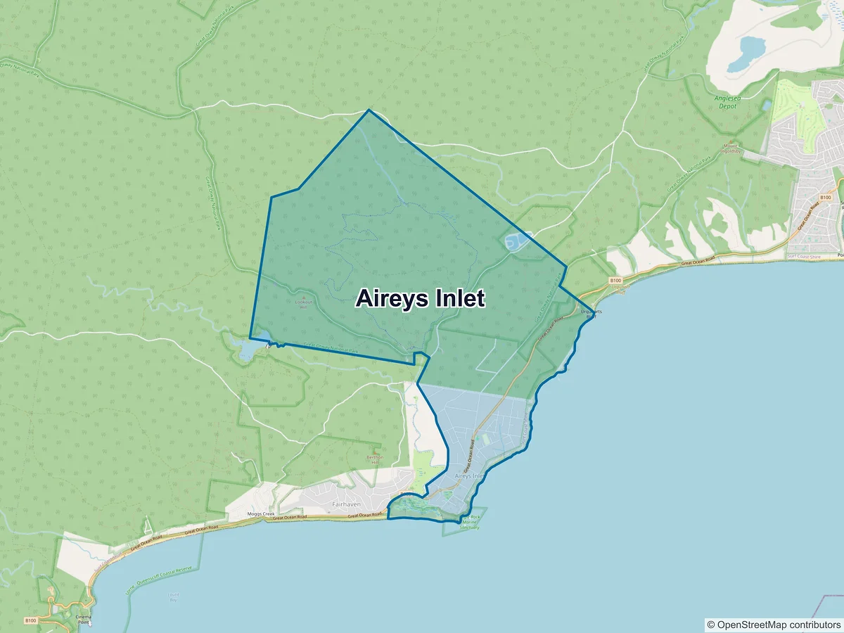 Map of Aireys Inlet, VIC, Australia