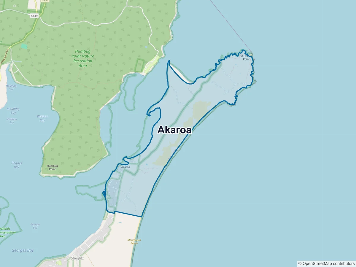 Map of Akaroa, TAS, Australia