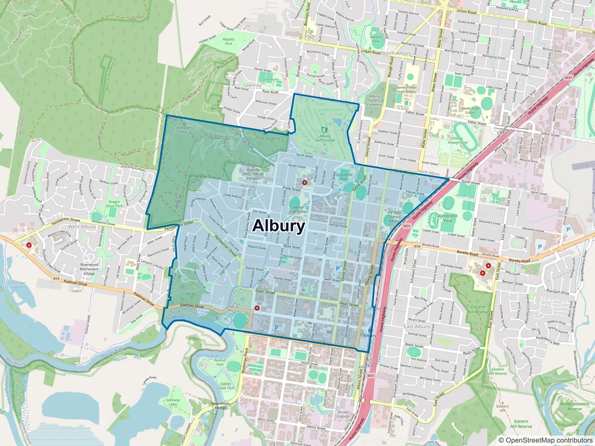 Map of Albury, NSW, Australia