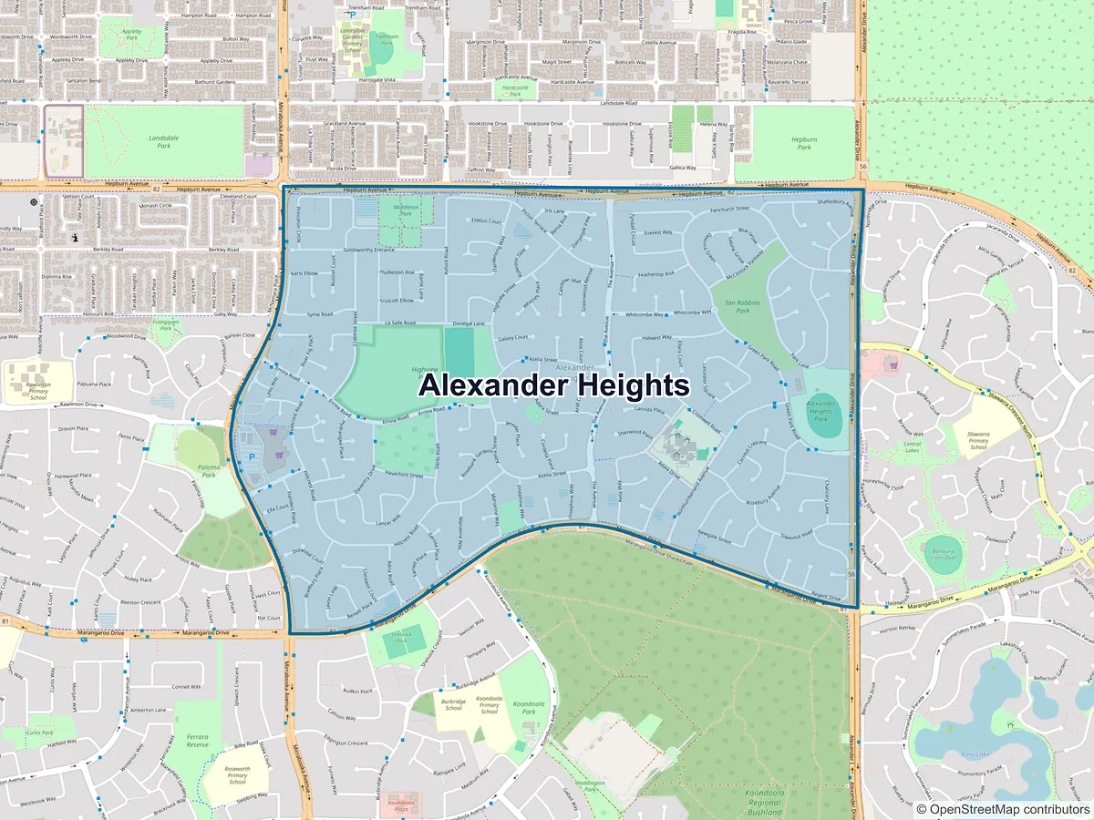 Map of Alexander Heights, WA, Australia