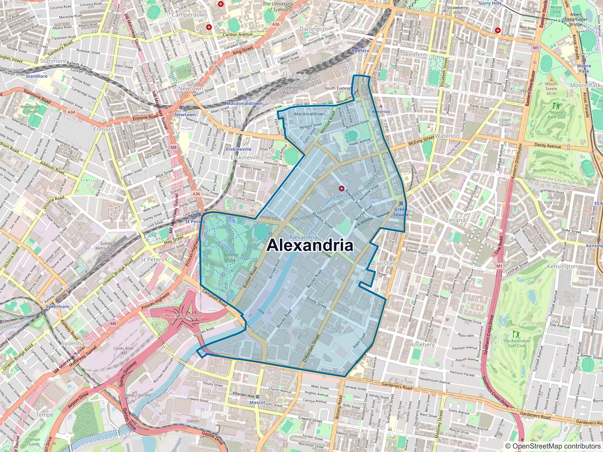 Map of Alexandria, NSW, Australia
