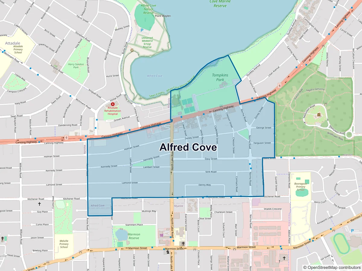 Map of Alfred Cove, WA, Australia
