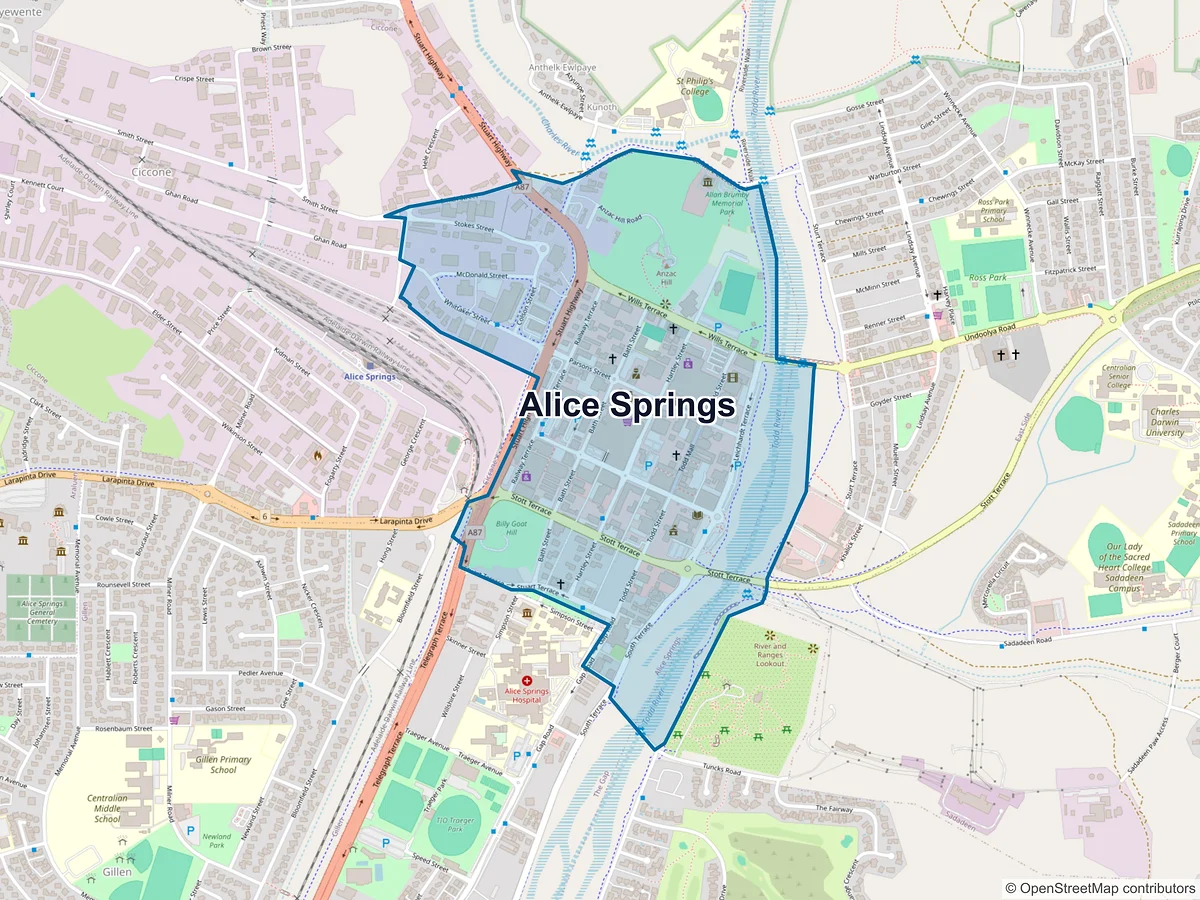 Map of Alice Springs, NT, Australia