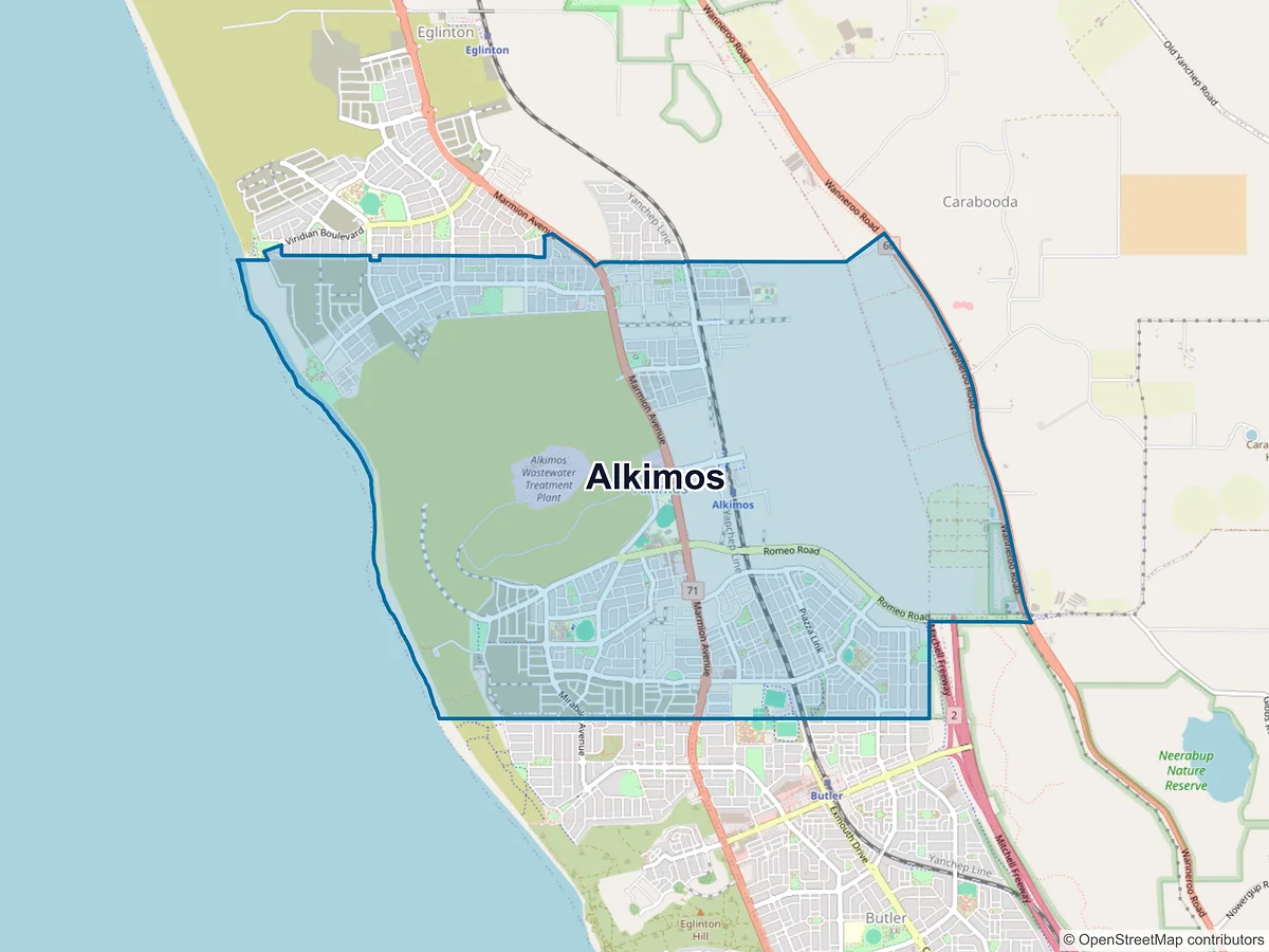 Map of Alkimos, WA, Australia