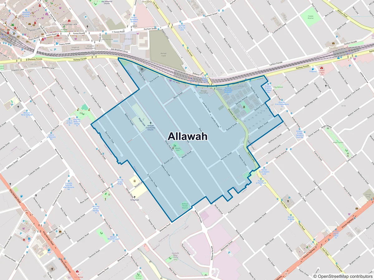 Map of Allawah, NSW, Australia