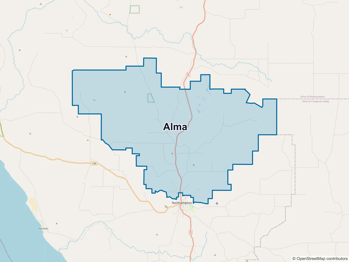 Map of Alma, WA, Australia