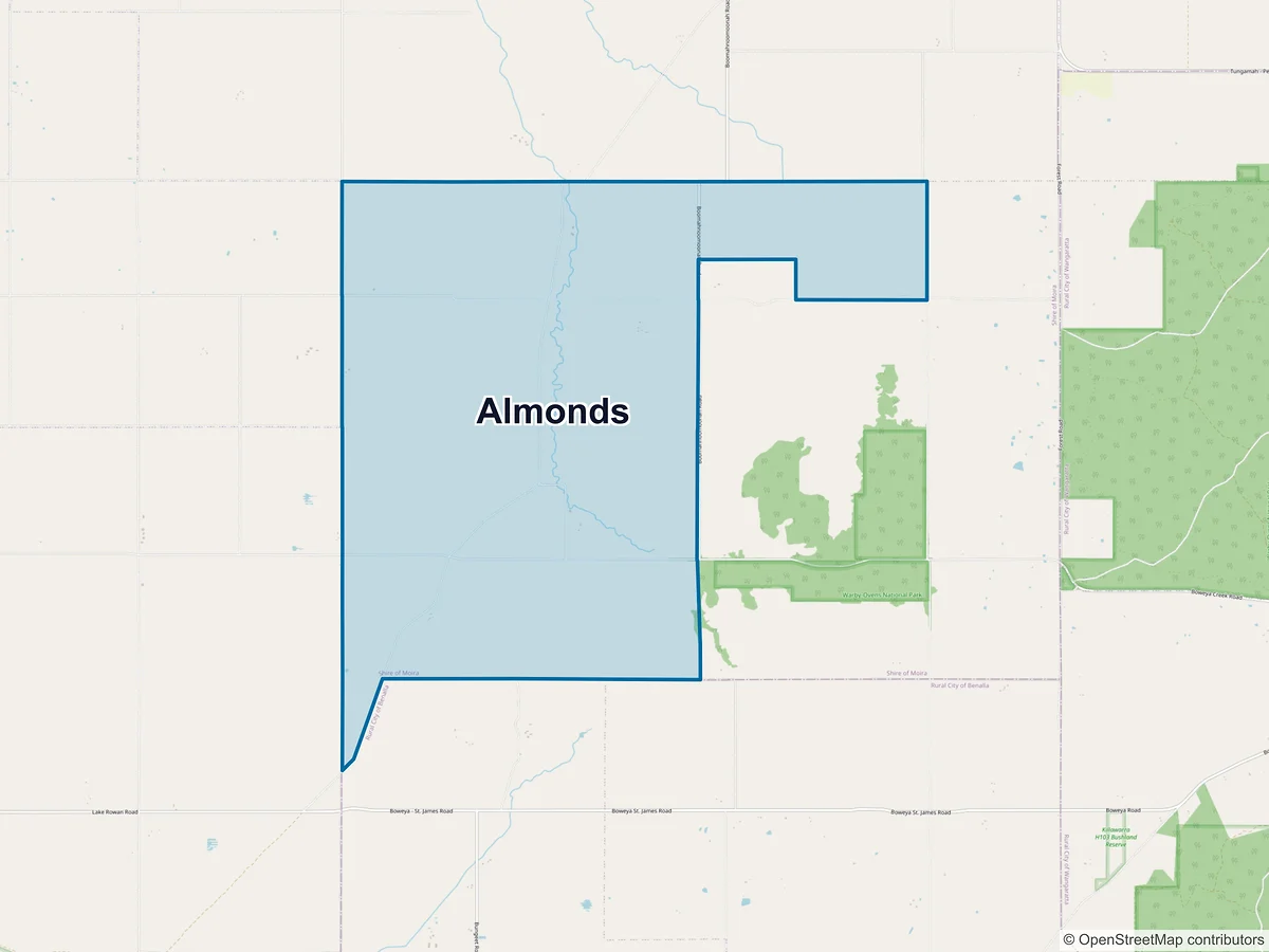 Map of Almonds, VIC, Australia