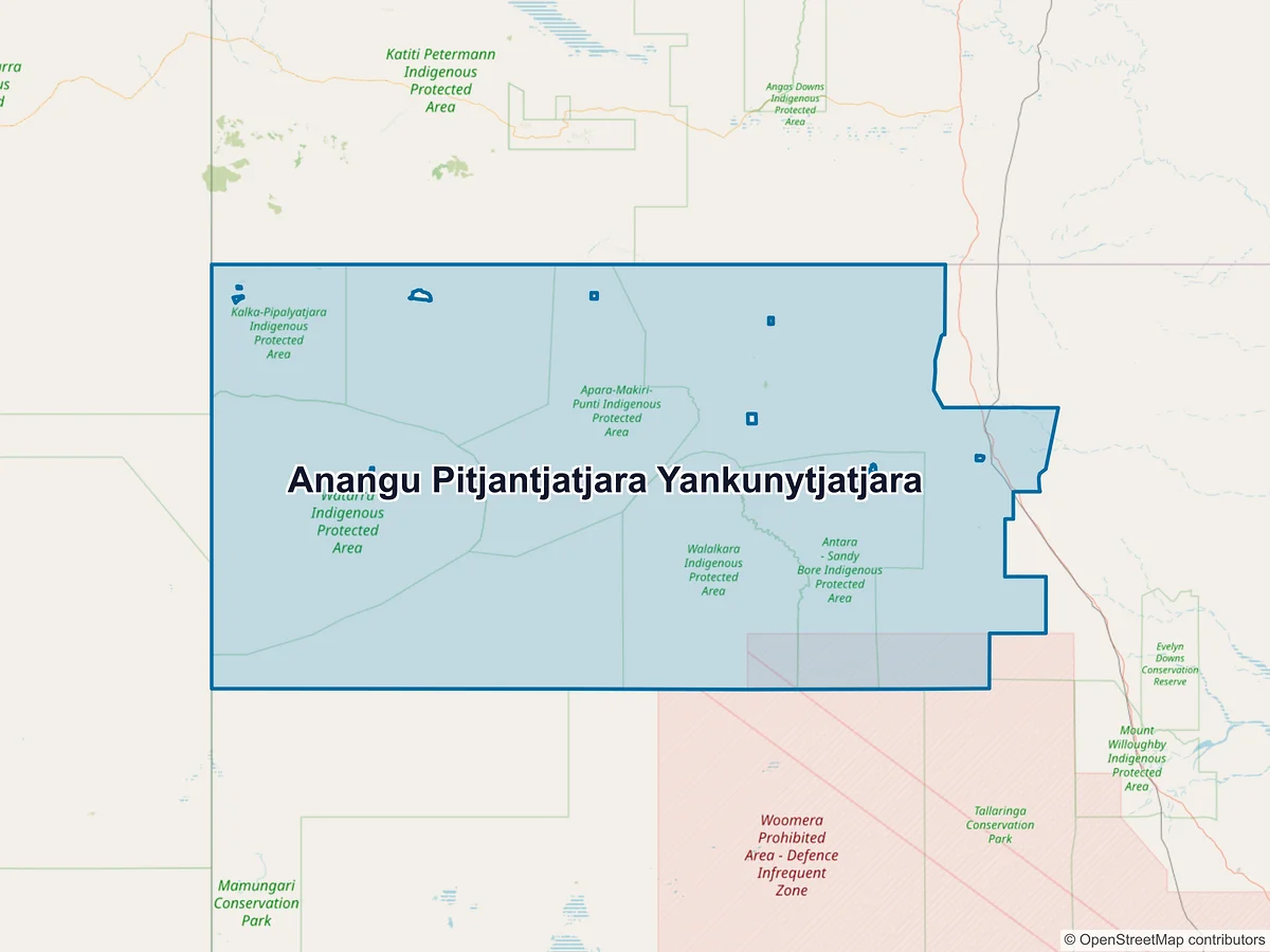 Map of Anangu Pitjantjatjara Yankunytjatjara, SA, Australia