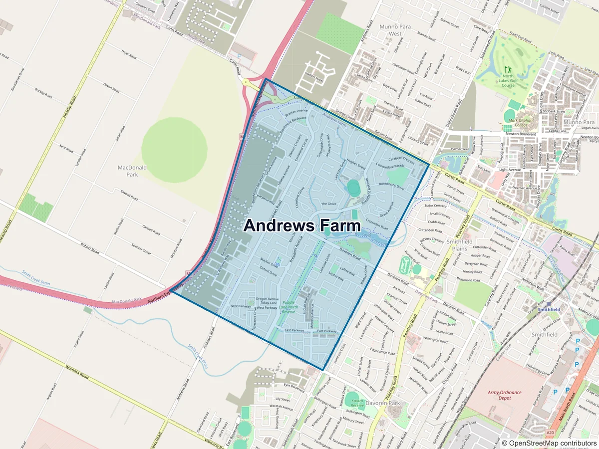 Map of Andrews Farm, SA, Australia
