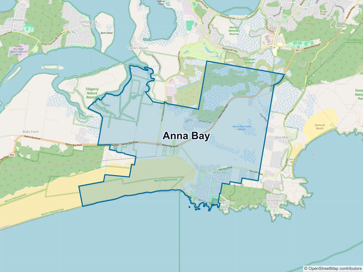 Map of Anna Bay, NSW, Australia