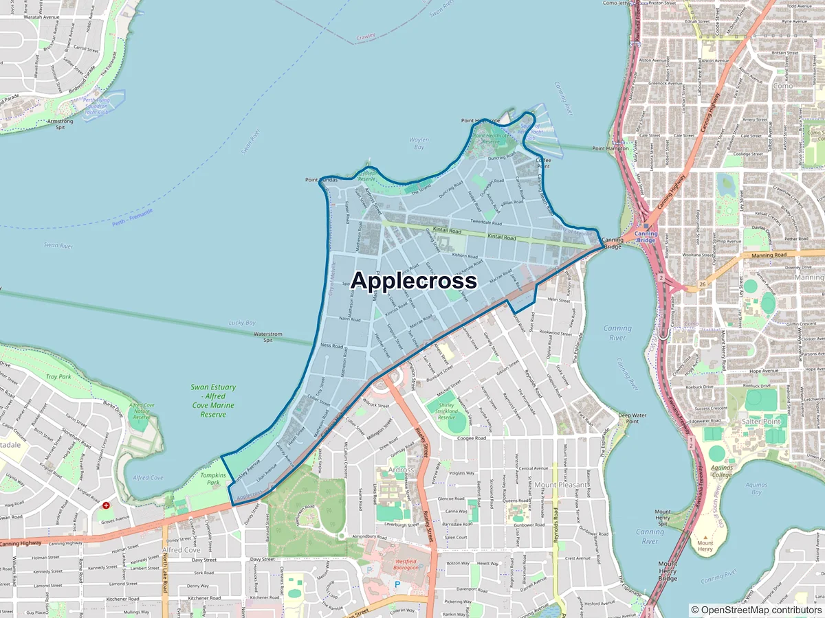 Map of Applecross, WA, Australia