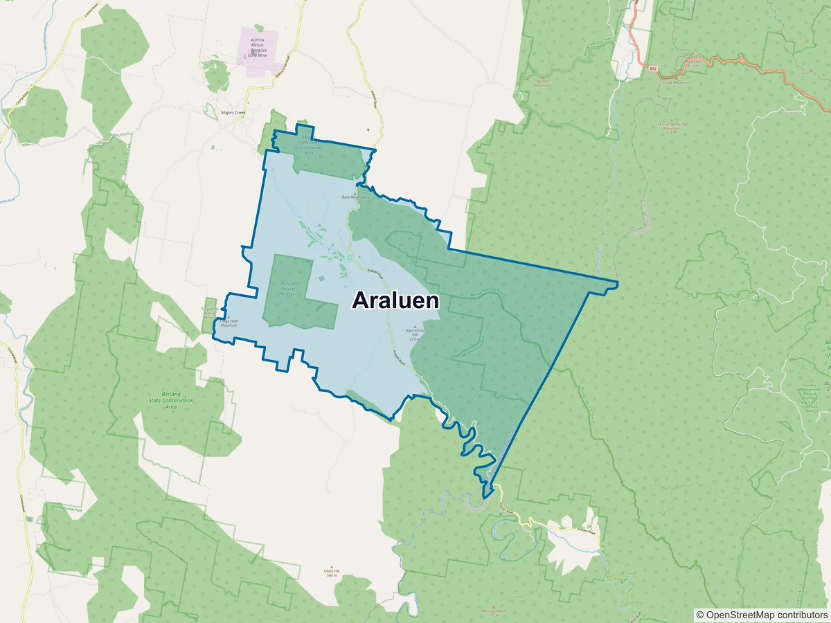 Map of Araluen, NSW, Australia