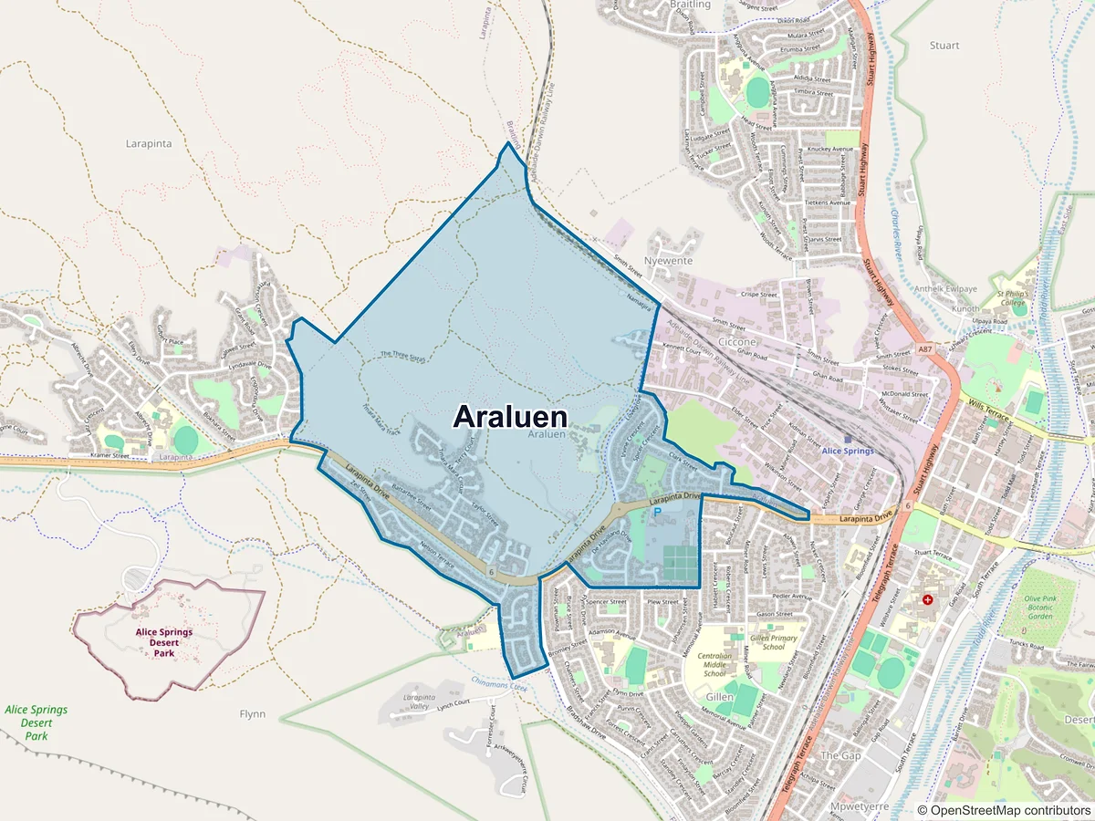 Map of Araluen, NT, Australia