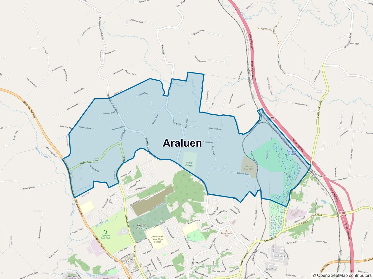 Map of Araluen, QLD, Australia