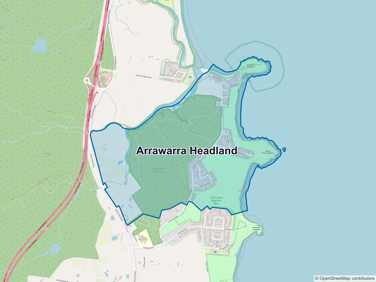 Map of Arrawarra Headland, NSW, Australia