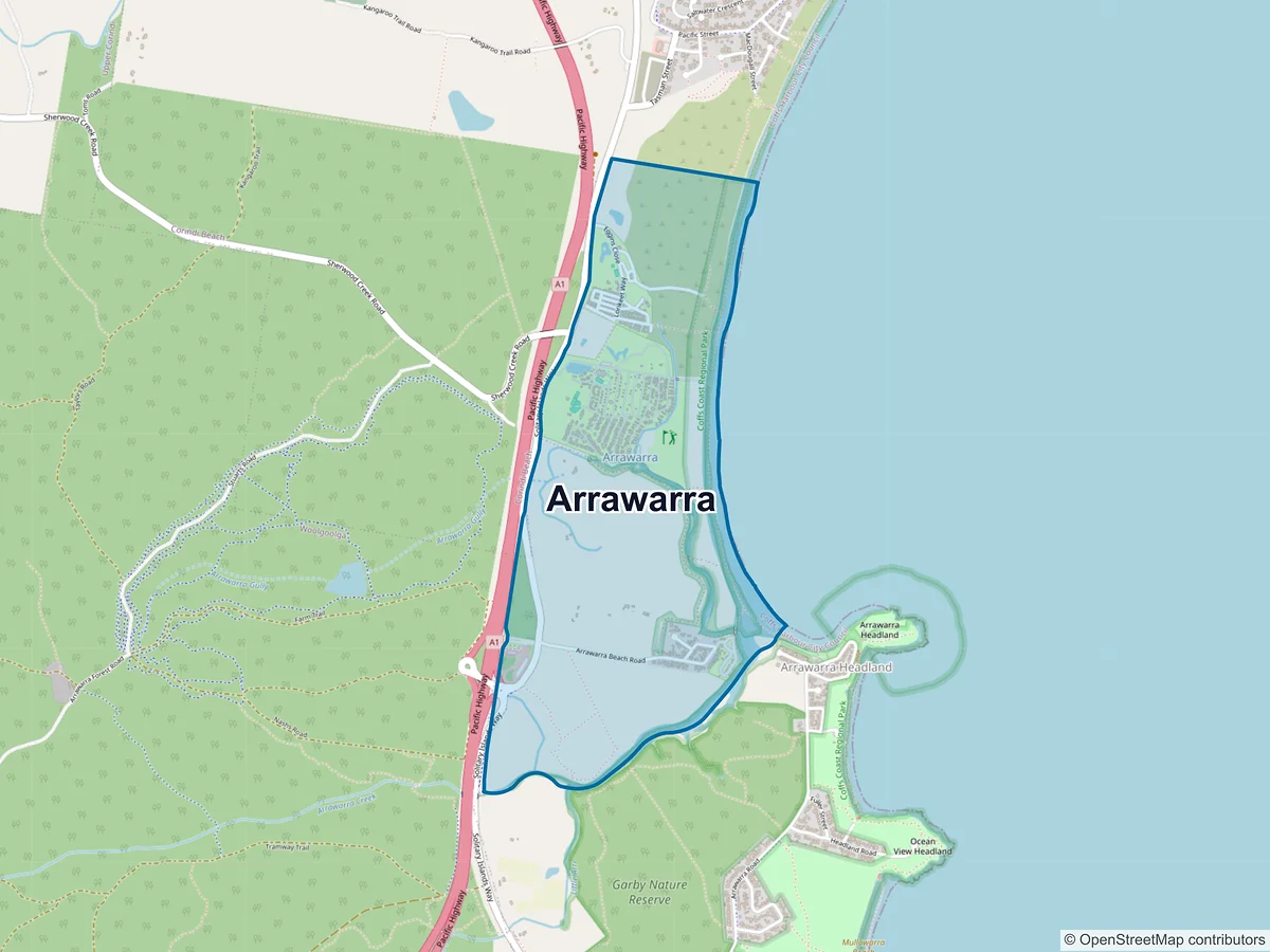 Map of Arrawarra, NSW, Australia