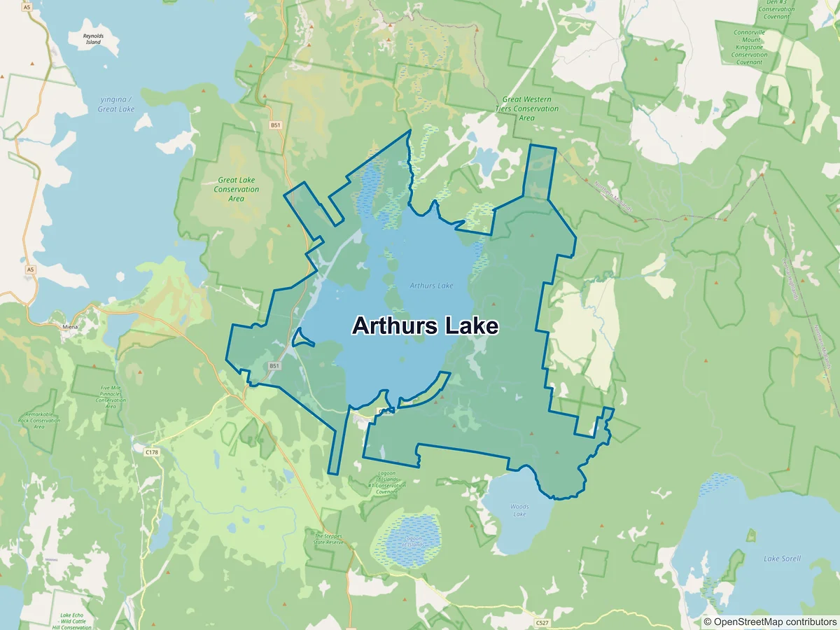 Map of Arthurs Lake, TAS, Australia