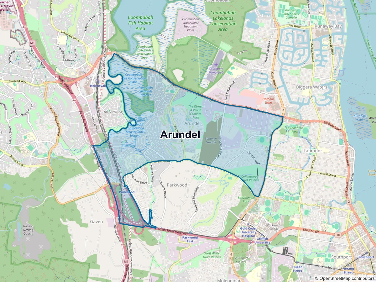 Map of Arundel, QLD, Australia