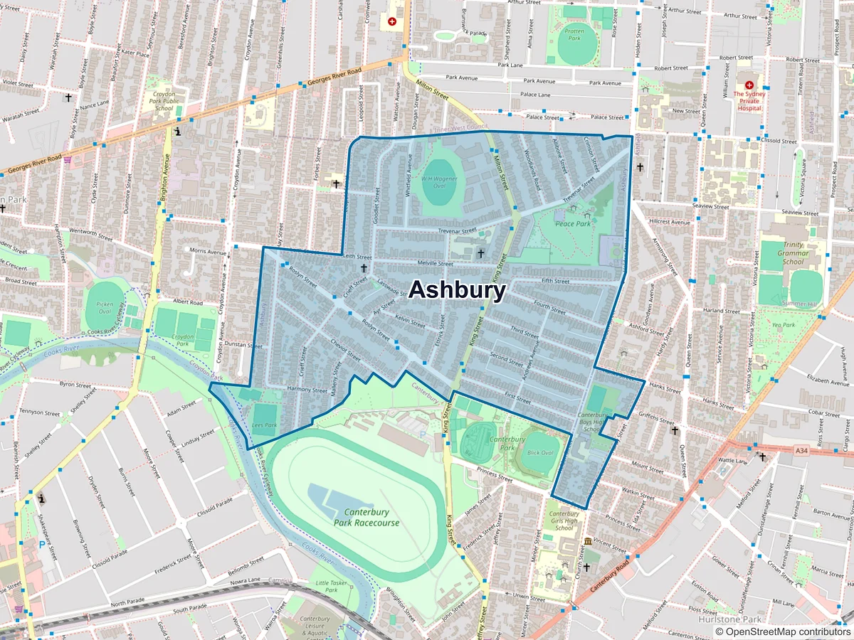 Map of Ashbury, NSW, Australia